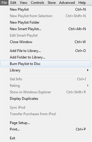 Apple iTunes File Menu