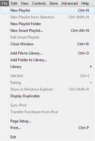 Apple iTunes File menu