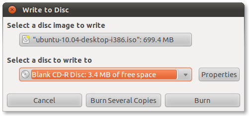 Gnome Desktop Write to Disc burn