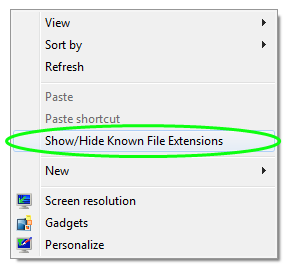 Show/Hide file extensions menu