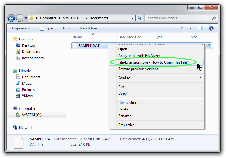 File-Extensions.org new context menu option screenshot