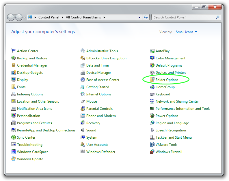 Windows 7 control panel screenshot