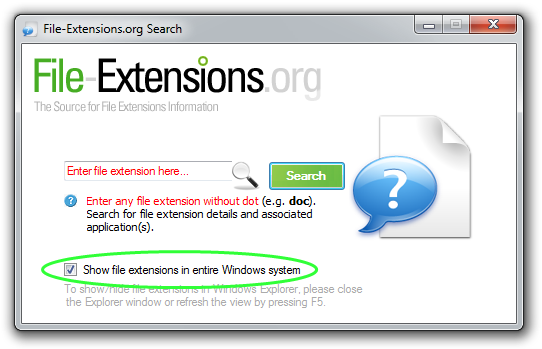 File-Extensions.org Search show file extensions box highlighted