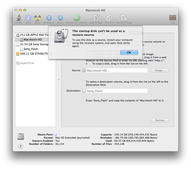 Disk Utility error message