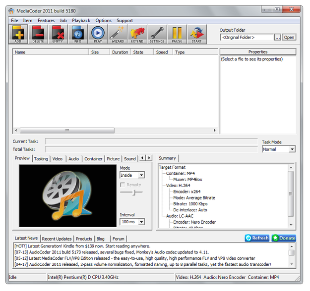 MediaCoder main window