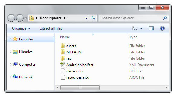 Android APK file opened in the Windows Exploer