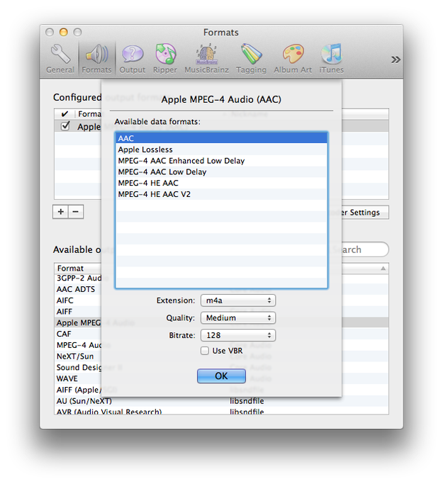 Apple AAC settings