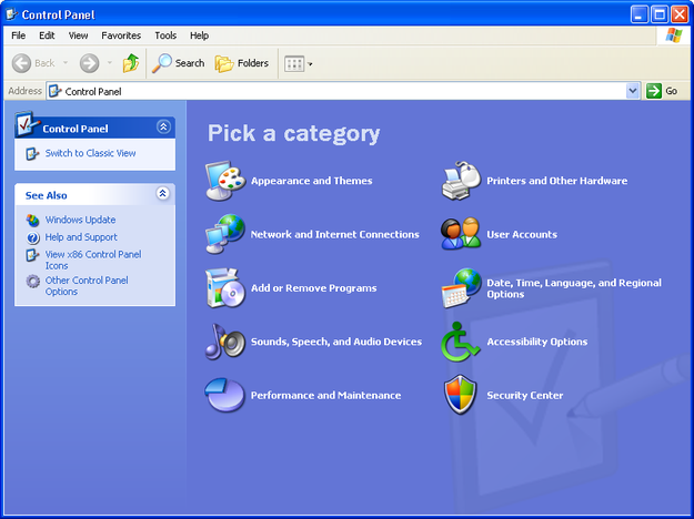 Windows XP control panel