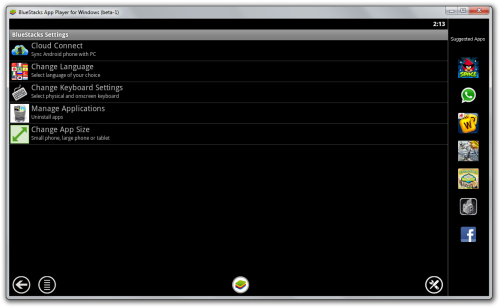 Screenshot of settings window of BlueStacks App Player.