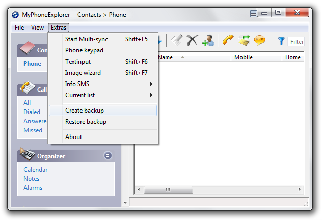MyPhoneExplorer create backup