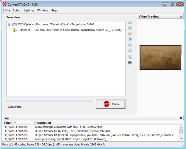 ConvertXtoDVD in progress
