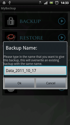 MyBackup Pro backup name