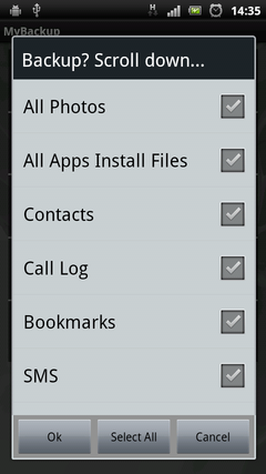 MyBackup Pro select data to backup