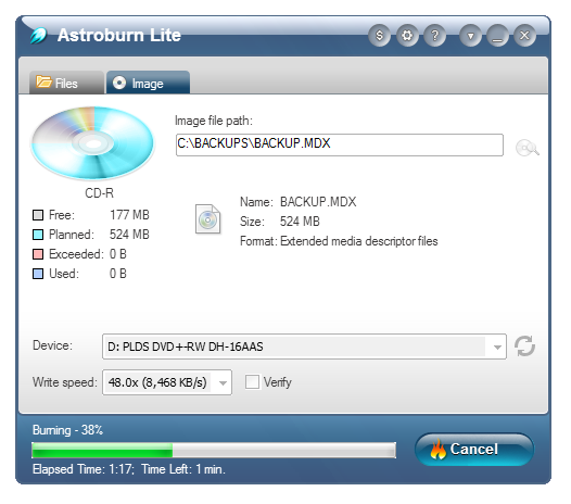 Astroburn Lite burning .mdx file