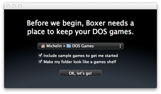 Boxer DOS Games folder setup screen