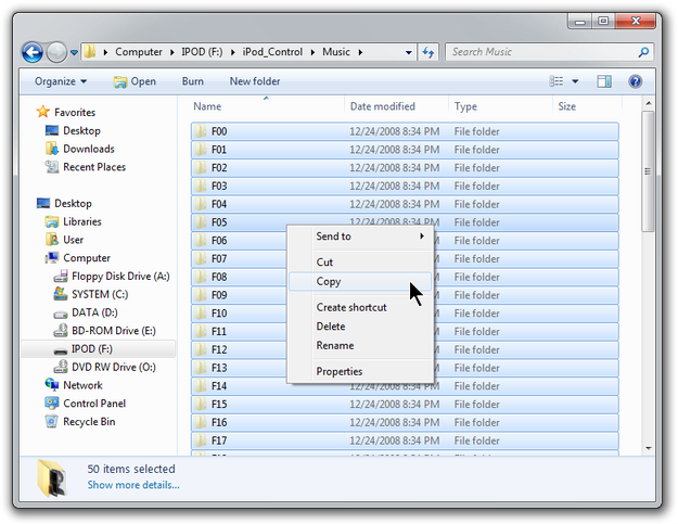 Windows Explorer copy menu