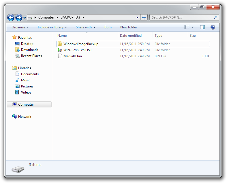 Windows Explorer view backups