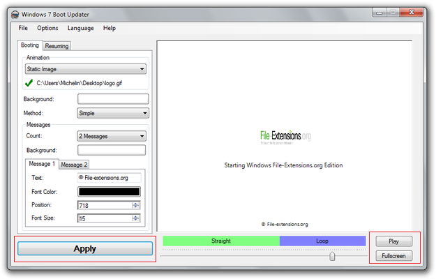 Windows 7 Boot Updater apply new boot screen