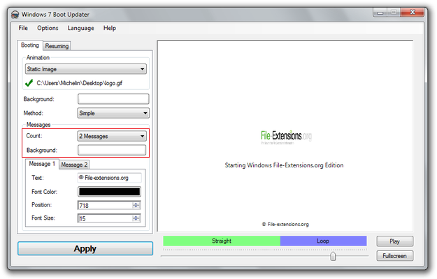 Windows 7 Boot Updater text settings