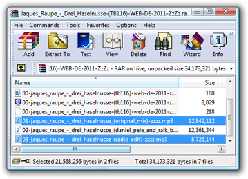 WinRAR selected files