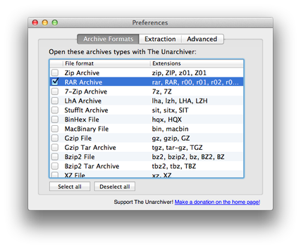The Unarchiver Preferences window