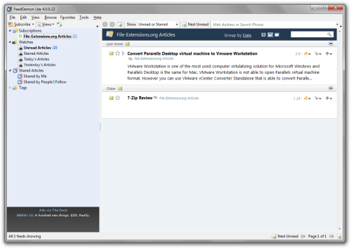 FeedDemon main window screenshot.