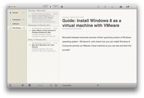 Reeder main window screenshot.