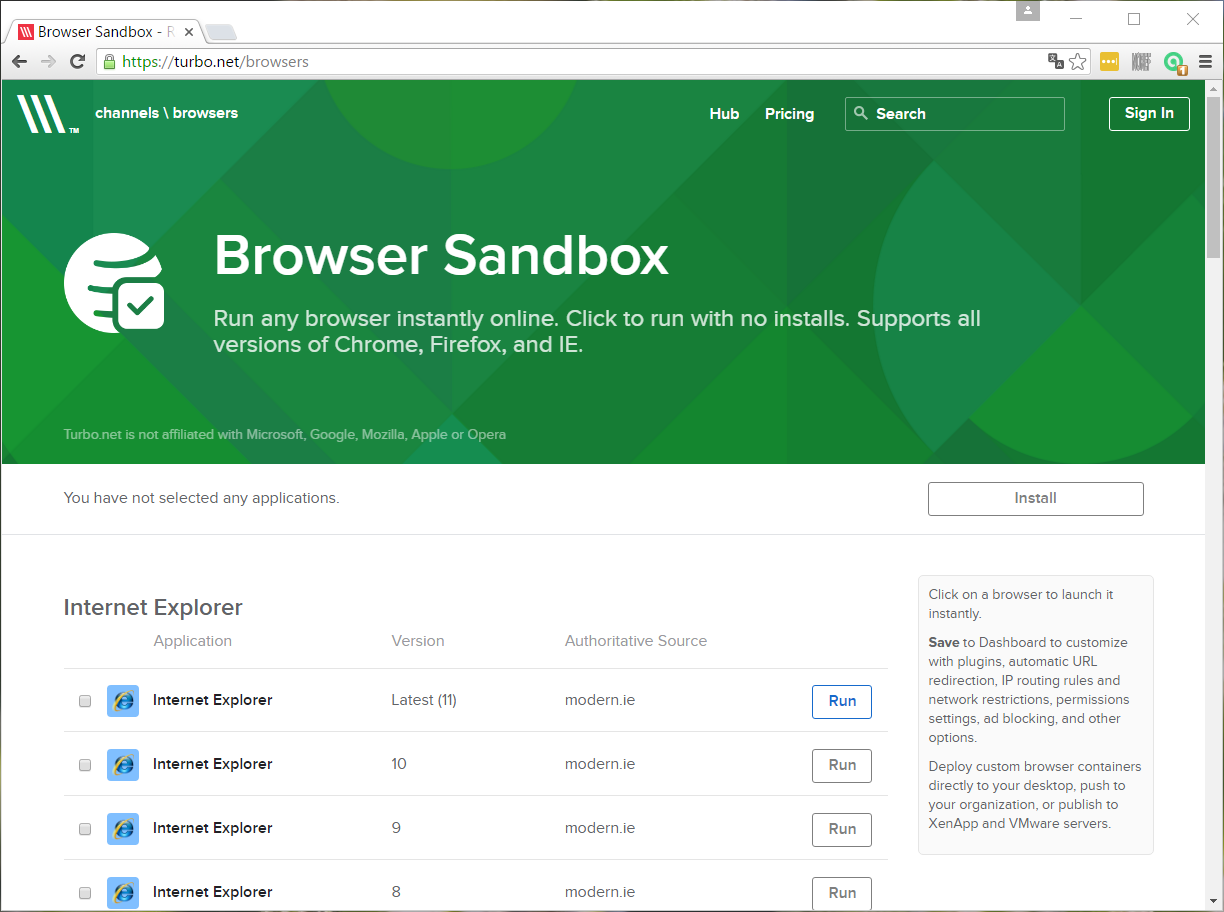 Screenshot of Browser Sandbox