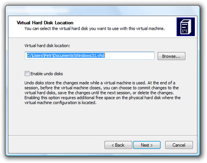 Microsoft Virtual PC Wizard virtual disk location
