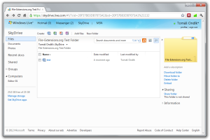 SkyDrive web interface screenshot.