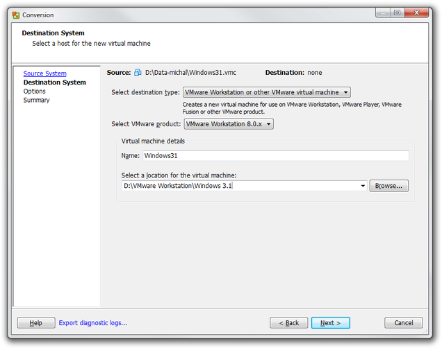 Vcenter Converter Standalone destination system