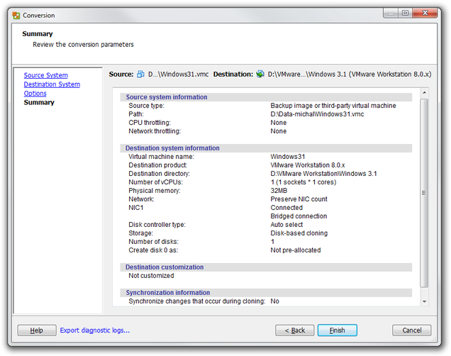 Vcenter Converter Standalone System Summary