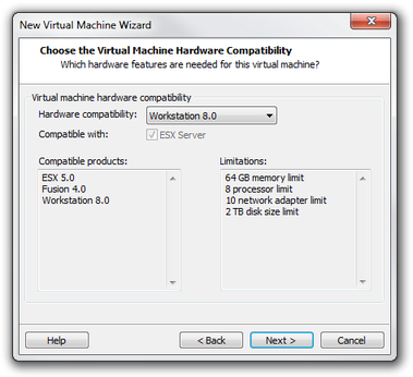 VMware Virtual Machine compatibilty settings