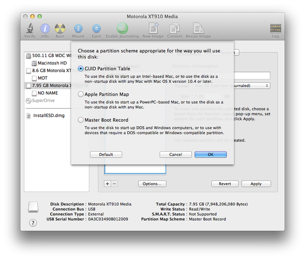 Apple Disk Utility flash disk options