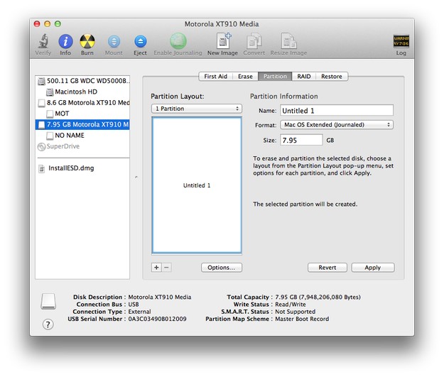 Apple Disk Utility select flash disk