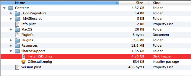 Content of Mountain Lion install app