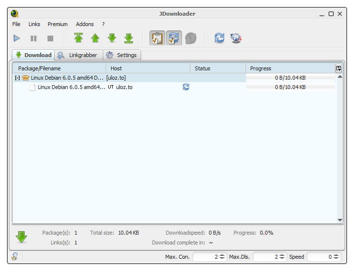 JDownloader screenshot.