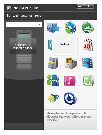 Nokia PC Suite create backup