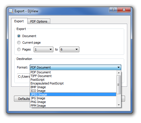 Export window in DjVuLibre.