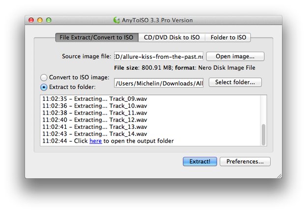 AnyToISO for Mac wav tracks extraction finish