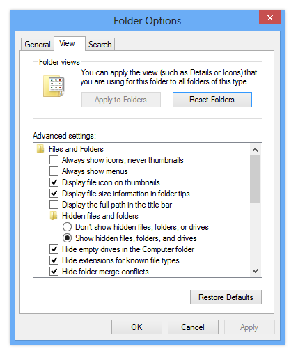 Windows folder options