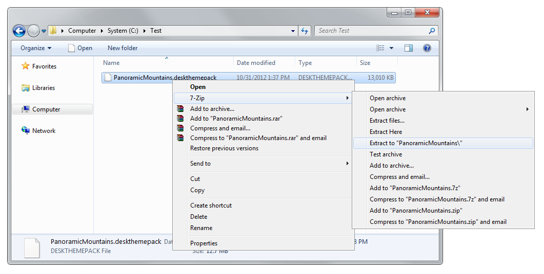 Extract deskthemepack file with 7-zip