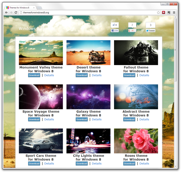 themesforwindows8.org website screenshot