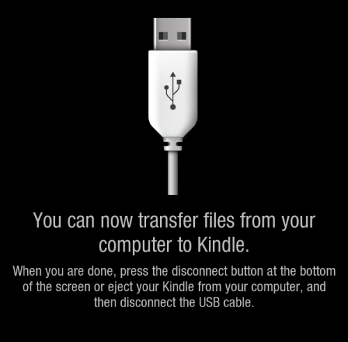 Kindle connected to PC via USB message