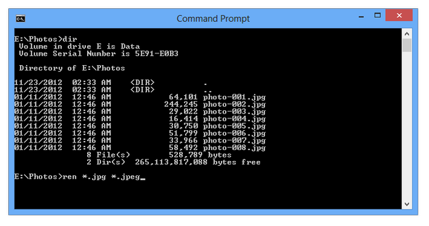 Windows command line ren file extensions