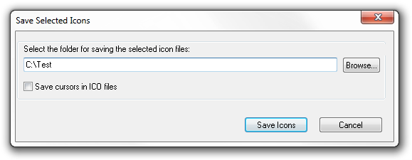 Selecting saving folder for ICO library in IconsExtract