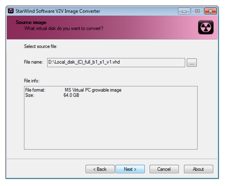 Starwind V2V Image Converter select source