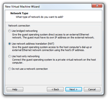 VMware Workstation Virtual Machine Wizard network settings