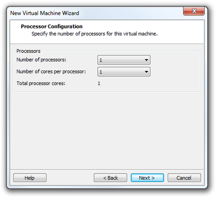 VMware Workstation Virtual Machine Wizard processor settings