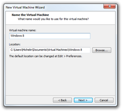 VMware Workstation Virtual Machine Wizard set name and location